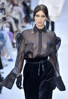 Bella Hadid braless in see through blouse at Max Mara fashion show in Milan - February 20, 2020 Bella Hadid braless in see through blouse at Max Mara fashion show in Milan - February 20, 2020