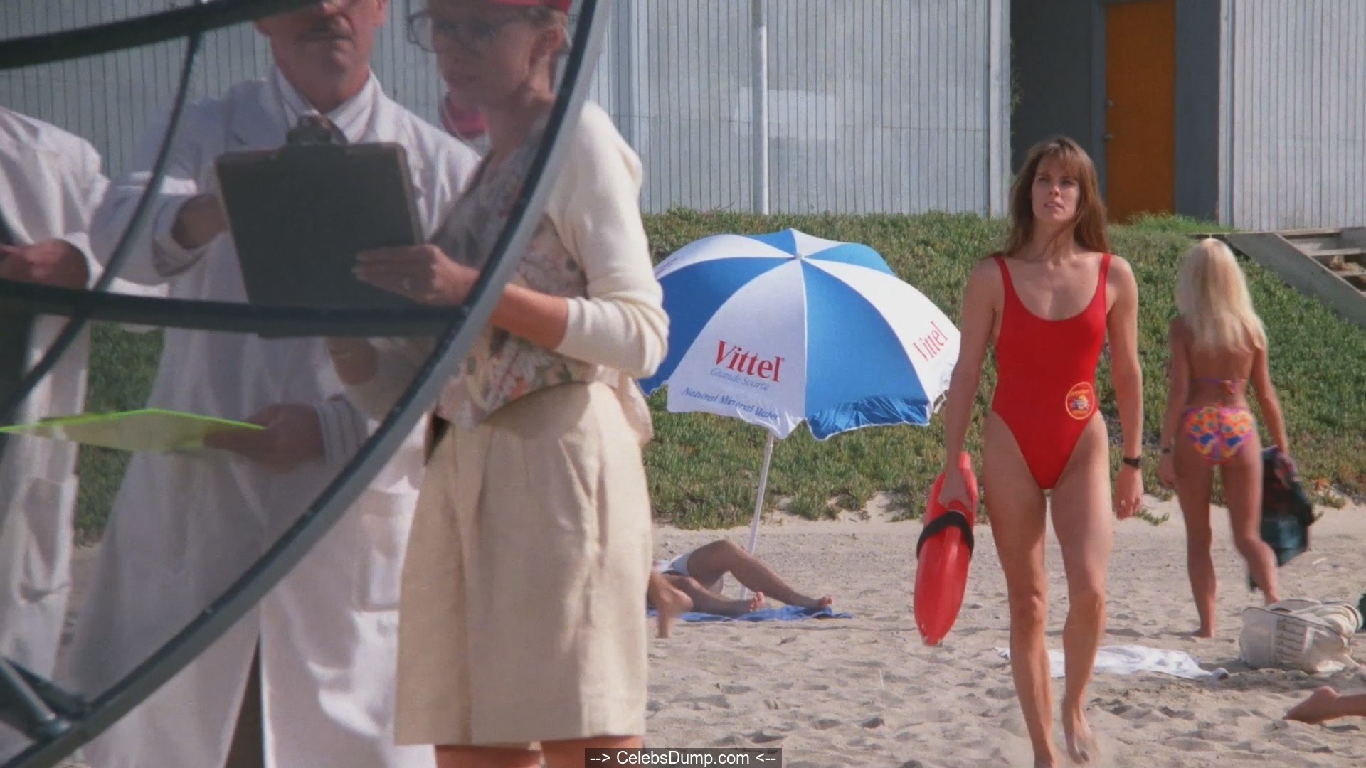 Alexandra Paul in red swimsuit at Baywatch Season 3 (1992-1993) .