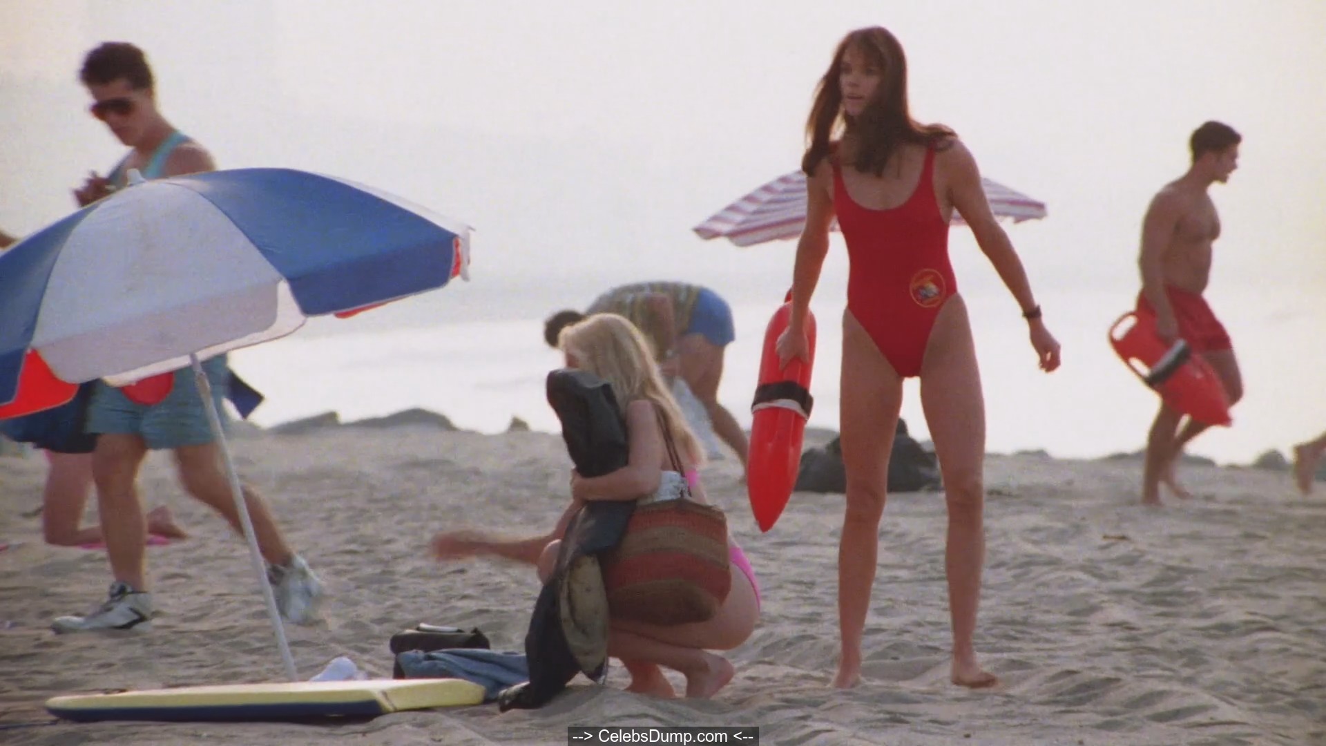 Alexandra Paul in red swimsuit at Baywatch Season 3 (1992-1993) .