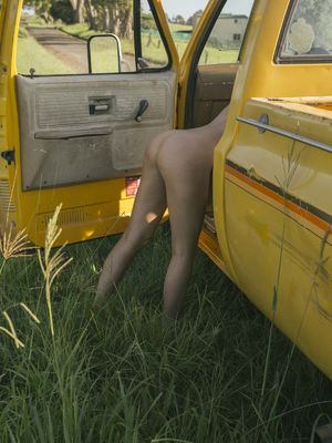 Naked australian madi springer inside a truck