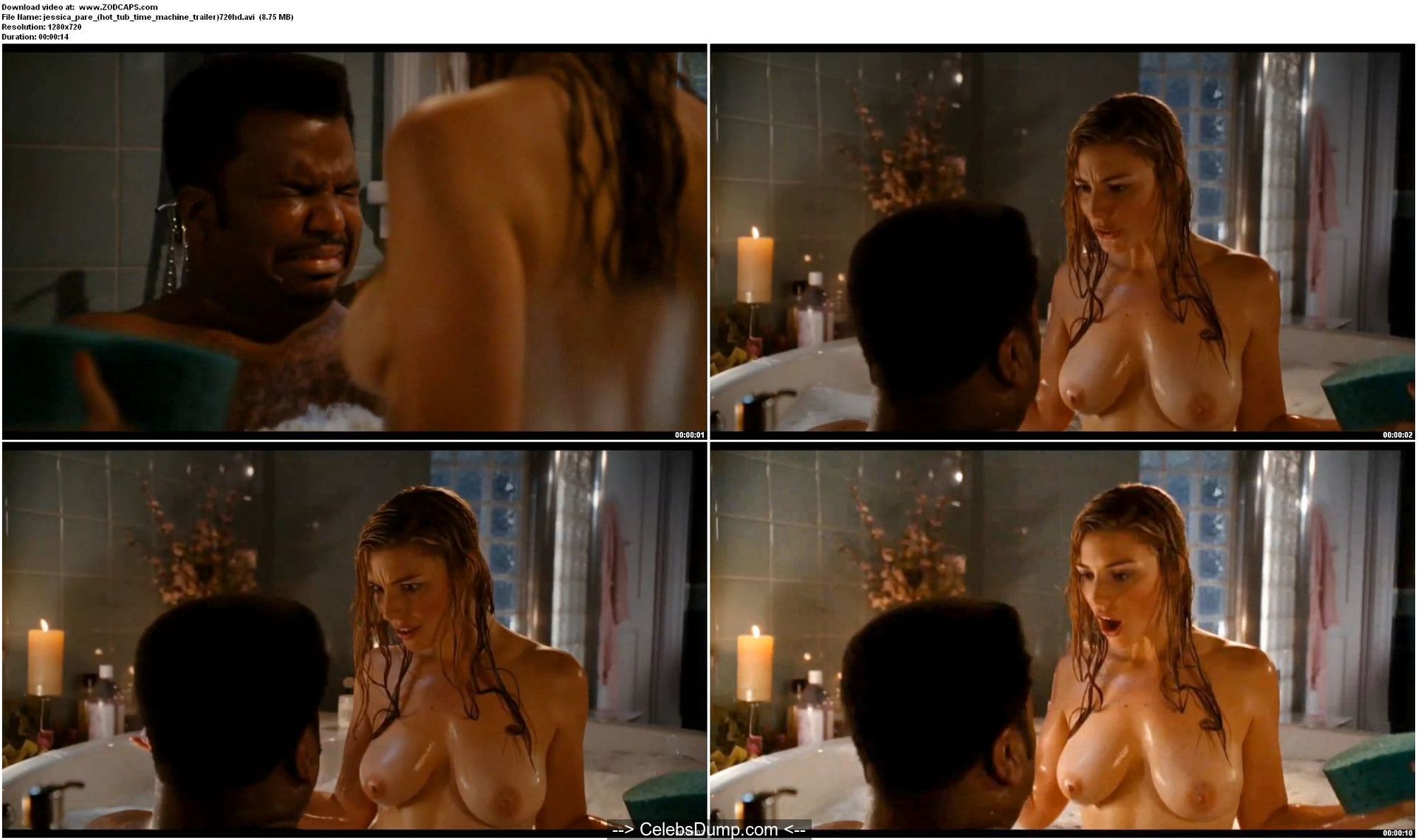 Jessica Pare shows her big nude boobs at Hot Tub Time Machine (2010) .