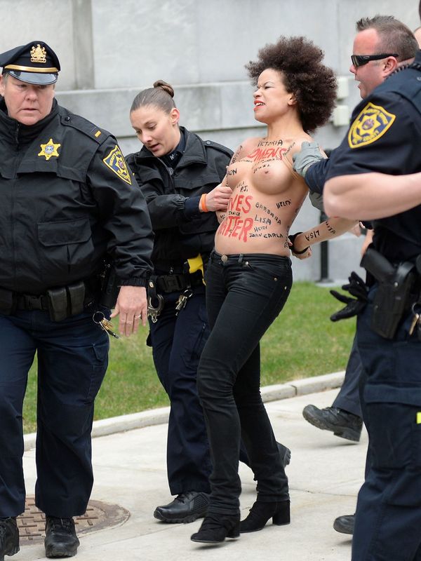 Nicolle Rochelle protested topless.