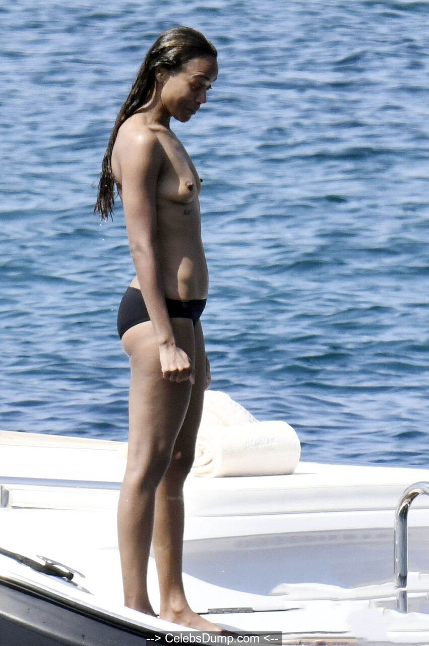 Zoe Saldana topless on a yacht in Italy paparazzi photos - August 16, 2021.