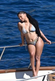 Halle Bailey in skimpy bikini enjoys a sun-soaked swim on the yacht in Positano - June 28, 2025