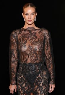 Rosie Huntington-Whiteley braless in sheer dress at Saint Laurent SS '27 fashion show during Paris Fashion Week - September 29, 2026